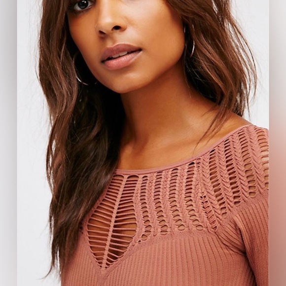 NWOT Free People Cut Out Neck Long Sleeve Top Henna - Picture 3 of 4